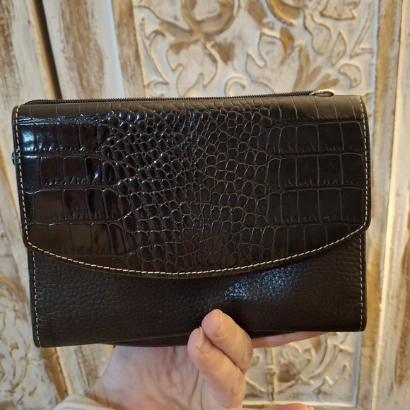 Brighton Black Pebbled Leather Croc-embossed Wallet Organizer.  - Picture 2 of 16